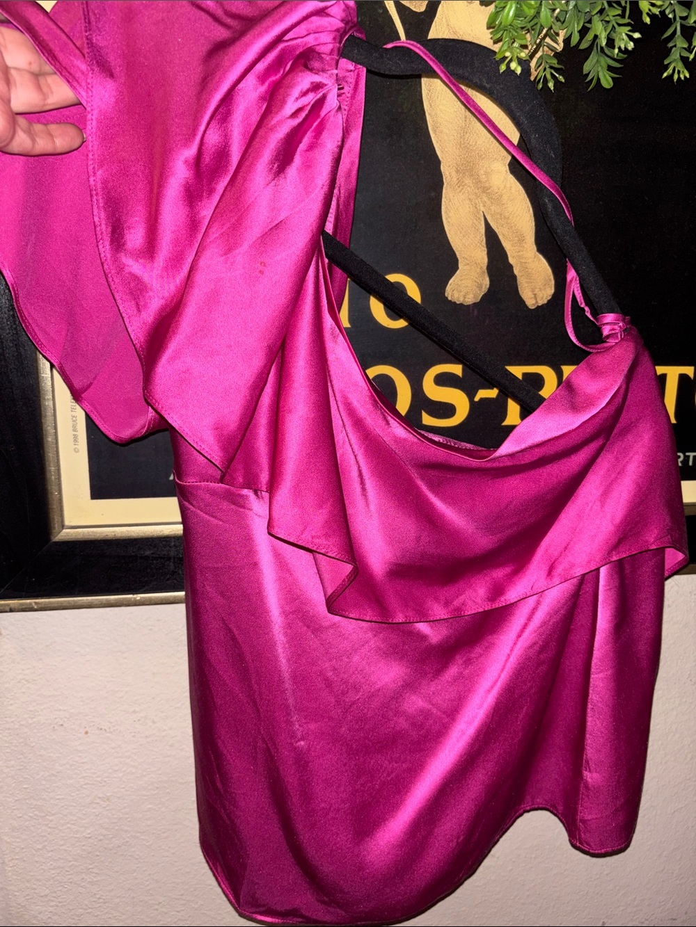 BCBGMaxAzria Hot Pink Satin Draped Top